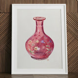 Hand Painted Carafe - Ralph Atkinson Art Print / Canvas Delicate Pink Glass Vase Intricate Floral Patterns Subtle Hand-painted, Atkinson’s