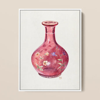 Hand Painted Carafe - Ralph Atkinson Art Print / Canvas Delicate Pink Glass Vase Intricate Floral Patterns Subtle Hand-painted Carafe Art,