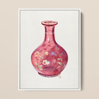 Hand Painted Carafe - Ralph Atkinson Art Print / Canvas Delicate Pink Glass Vase Intricate Floral Patterns Subtle Hand-painted, Atkinson’s
