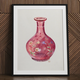Hand Painted Carafe - Ralph Atkinson Art Print / Canvas Delicate Pink Glass Vase Intricate Floral Patterns Subtle Hand-painted Carafe Art,