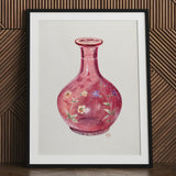 Hand Painted Carafe - Ralph Atkinson Art Print / Canvas Delicate Pink Glass Vase Intricate Floral Patterns Subtle Hand-painted, Atkinson’s