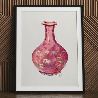 Hand Painted Carafe - Ralph Atkinson Art Print / Canvas Delicate Pink Glass Vase Intricate Floral Patterns Subtle Hand-painted, Atkinson’s