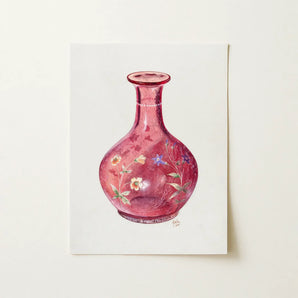 Hand Painted Carafe - Ralph Atkinson Art Print / Canvas Delicate Pink Glass Vase Intricate Floral Patterns Subtle Hand-painted, Atkinson’s