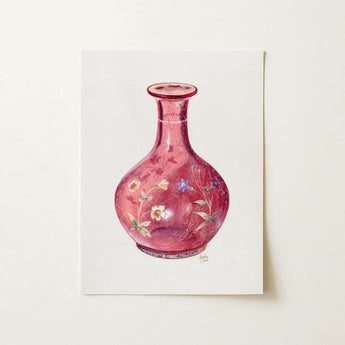 Hand Painted Carafe - Ralph Atkinson Art Print / Canvas Delicate Pink Glass Vase Intricate Floral Patterns Subtle Hand-painted Carafe Art,