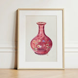 Hand Painted Carafe - Ralph Atkinson Art Print / Canvas Delicate Watercolor Illustration Translucent Crimson Vase Adorned Intricate