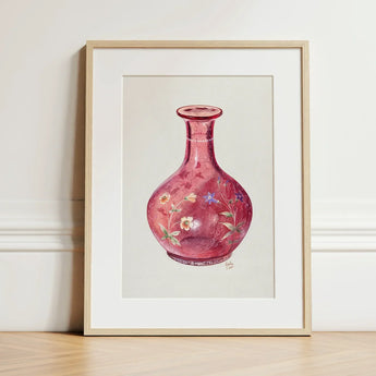 Hand Painted Carafe - Ralph Atkinson Art Print / Canvas Delicate Watercolor Illustration Translucent Crimson Vase Adorned Intricate