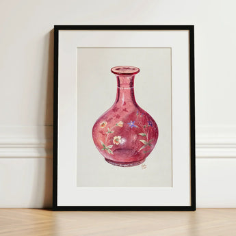 Hand Painted Carafe - Ralph Atkinson Art Print / Canvas Delicate Watercolor Illustration Translucent Pink Vase Adorned Intricate