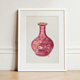 Hand Painted Carafe - Ralph Atkinson Art Print / Canvas Delicate Watercolor Painting Translucent Pink Glass Vase Adorned Hand-painted,