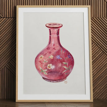 Hand Painted Carafe - Ralph Atkinson Art Print / Canvas Delicate Watercolor Painting Translucent Pink Glass Vase Adorned Hand-painted,