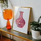 Hand Painted Carafe - Ralph Atkinson Art Print, Framed Watercolor Painting Pink Glass Vase Floral Designs