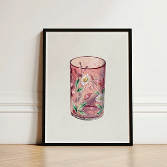 Hand Painted Glass - Ralph Atkinson Art Print / Canvas Delicate Pink Candle Holder Adorned Intricate White Hand-painted, Decorative, Bygone