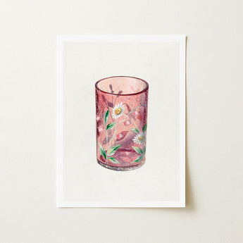 Hand Painted Glass - Ralph Atkinson Art Print / Canvas Delicate Pink Candle Holder Adorned Hand-painted White, Decorative, Bygone Era Prints