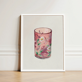 Hand Painted Glass - Ralph Atkinson Art Print / Canvas Pink Candle Holder Delicate White Daisies Green Hand-painted, Decorative, Bygone Era
