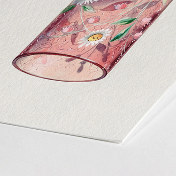 Hand Painted Glass - Ralph Atkinson Art Print / Canvas Cylindrical Vase Delicate Floral Pattern Soft Pinks Hand-painted, Decorative, Bygone
