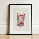 Hand Painted Glass - Ralph Atkinson Art Print / Canvas Delicate Pink Candle Holder Adorned Intricate White Hand-painted, Decorative, Bygone