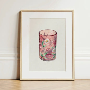 Hand Painted Glass - Ralph Atkinson Art Print / Canvas Delicate Pink Candle Holder Adorned Intricate White Hand-painted, Decorative, Bygone