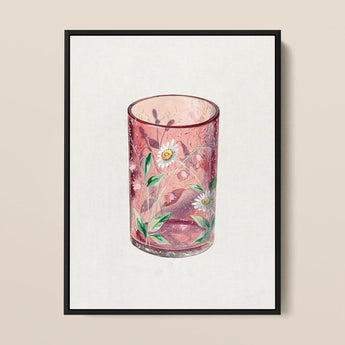 Hand Painted Glass - Ralph Atkinson Art Print / Canvas Delicate Pink Glass Candle Holder Adorned Hand-painted White Art, Ralph Atkinson