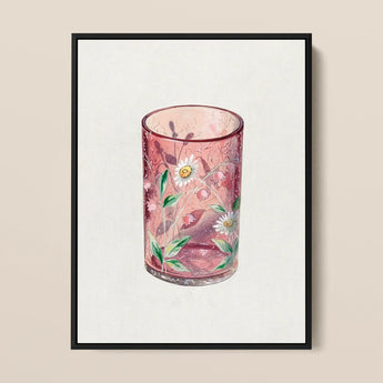 Hand Painted Glass - Ralph Atkinson Art Print / Canvas Delicate Pink Candle Holder Adorned Hand-painted White, Decorative, Bygone Era Prints