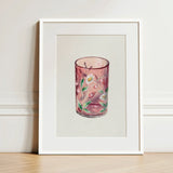Hand Painted Glass - Ralph Atkinson Art Print / Canvas Pink Candle Holder Delicate White Daisies Green Hand-painted, Decorative, Bygone Era