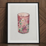 Hand Painted Glass - Ralph Atkinson Art Print / Canvas Pink Candle Holder Delicate White Daisies Green Hand-painted, Decorative, Bygone Era