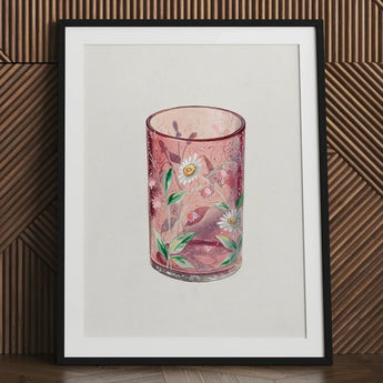 Hand Painted Glass - Ralph Atkinson Art Print / Canvas Pink Candle Holder Delicate White Daisies Green Hand-painted, Decorative, Bygone Era