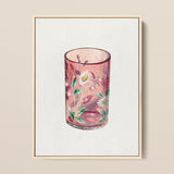 Hand Painted Glass - Ralph Atkinson Art Print / Canvas Pink Candle Holder Delicate White Daisies Green Hand-painted, Decorative, Bygone Era