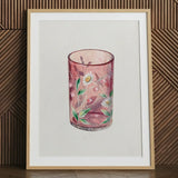 Hand Painted Glass - Ralph Atkinson Art Print / Canvas Pink Candle Holder Delicate White Daisies Green Hand-painted, Decorative, Bygone Era