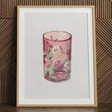 Hand Painted Glass - Ralph Atkinson Art Print / Canvas Pink Glass Candle Holder Delicate White Daisies Green Hand-painted Art, Ralph