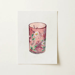 Hand Painted Glass - Ralph Atkinson Art Print / Canvas Pink Glass Candle Holder Delicate White Daisies Green Hand-painted Art, Ralph