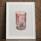 Hand Painted Glass - Ralph Atkinson Art Print / Canvas Pink Candle Holder Delicate White Daisies Green Hand-painted, Decorative, Bygone Era