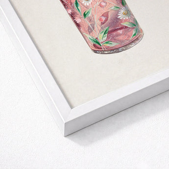 Hand Painted Glass - Ralph Atkinson Art Print / Canvas Pink Vase Delicate Floral Leaf Patterns Textured Hand-painted, Decorative, Bygone