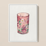 Hand Painted Glass - Ralph Atkinson Art Print / Canvas Translucent Pink Glass Candle Holder Adorned Delicate White Hand-painted Art, Ralph