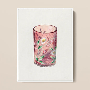 Hand Painted Glass - Ralph Atkinson Art Print / Canvas Translucent Pink Candle Holder Adorned Delicate White Hand-painted, Decorative,