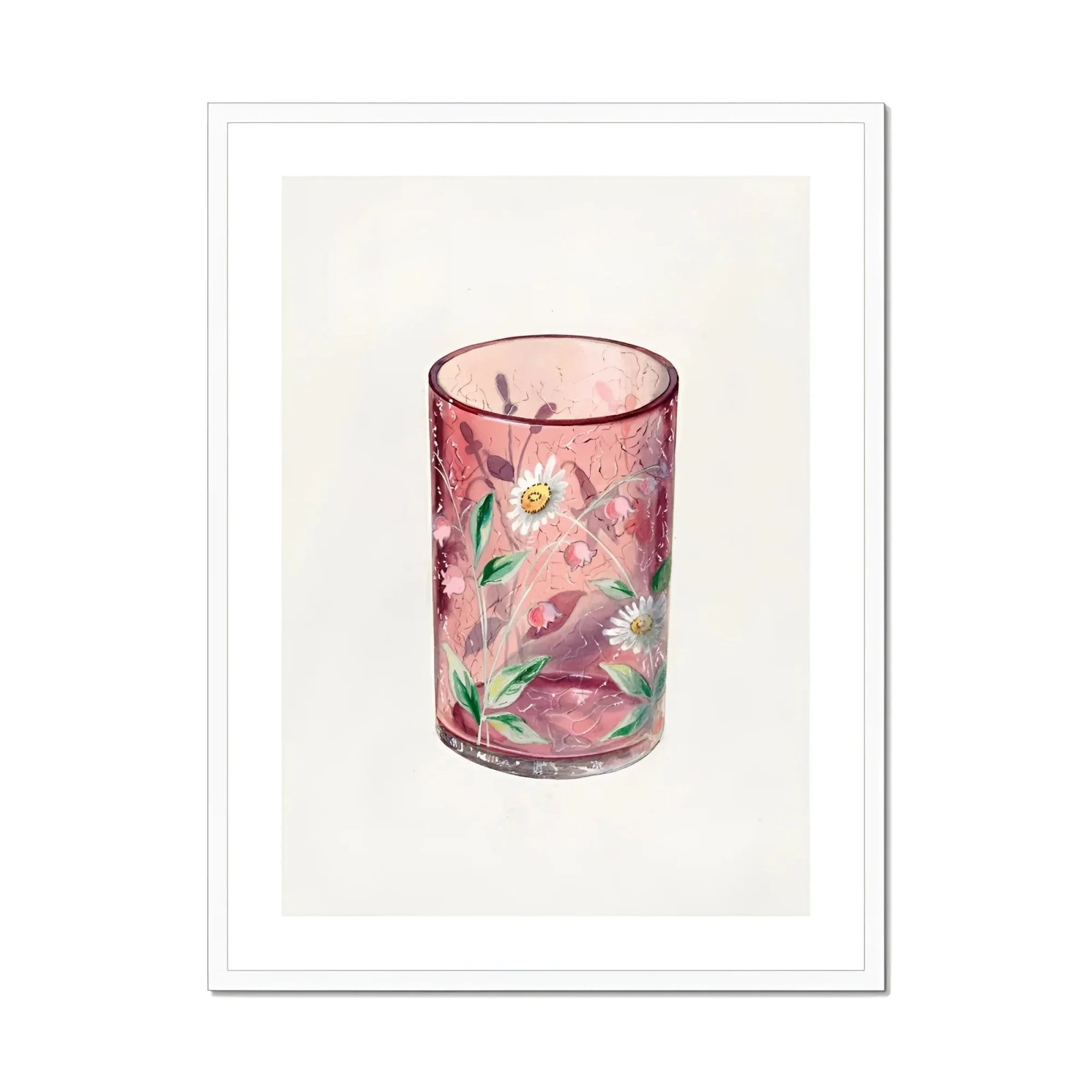 Hand Painted Glass - Ralph Atkinson Art Print, Pink Glass Tumbler Decorated Floral Designs