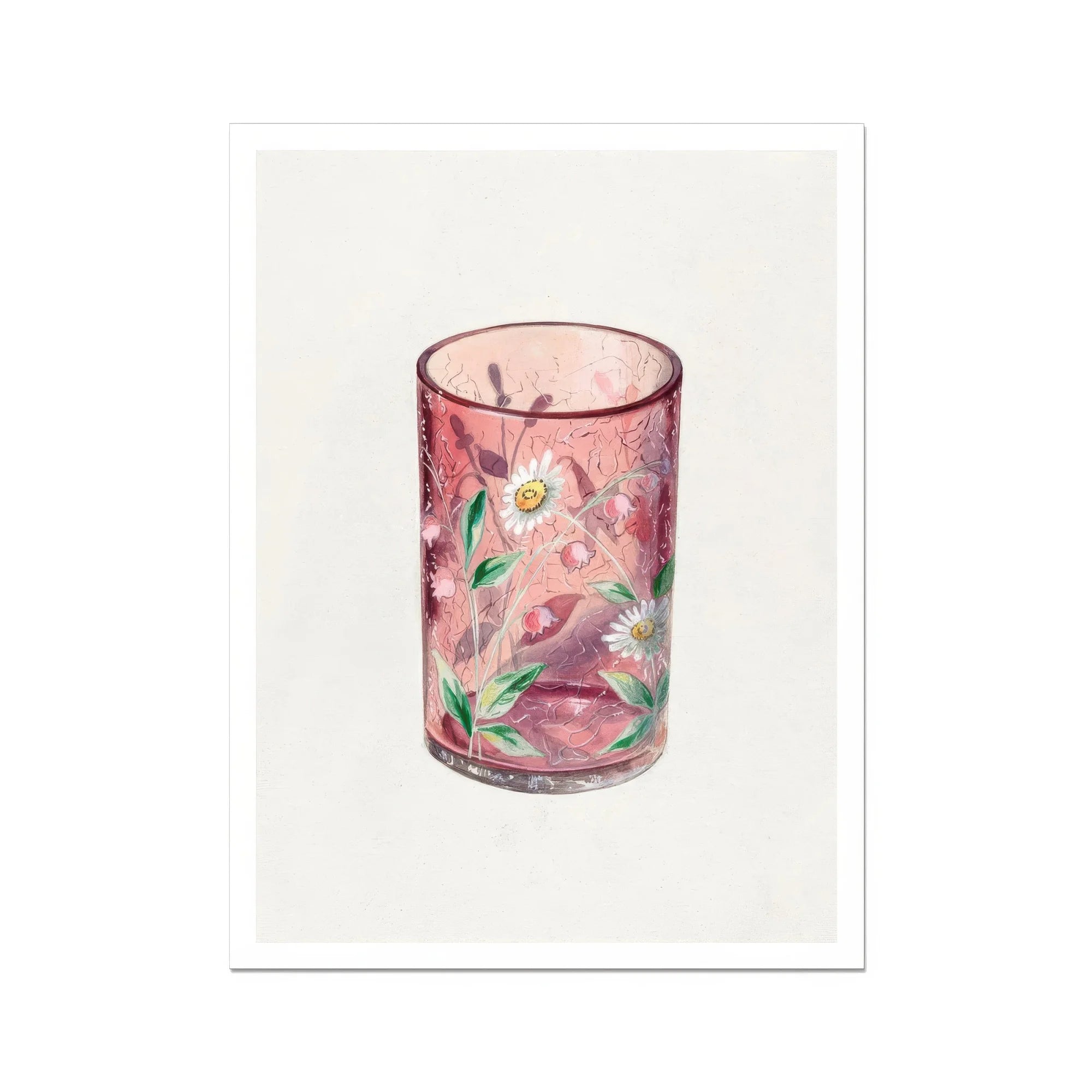 Hand Painted Glass - Ralph Atkinson Art Print, Pink Glass Tumbler Floral Decorative Pattern