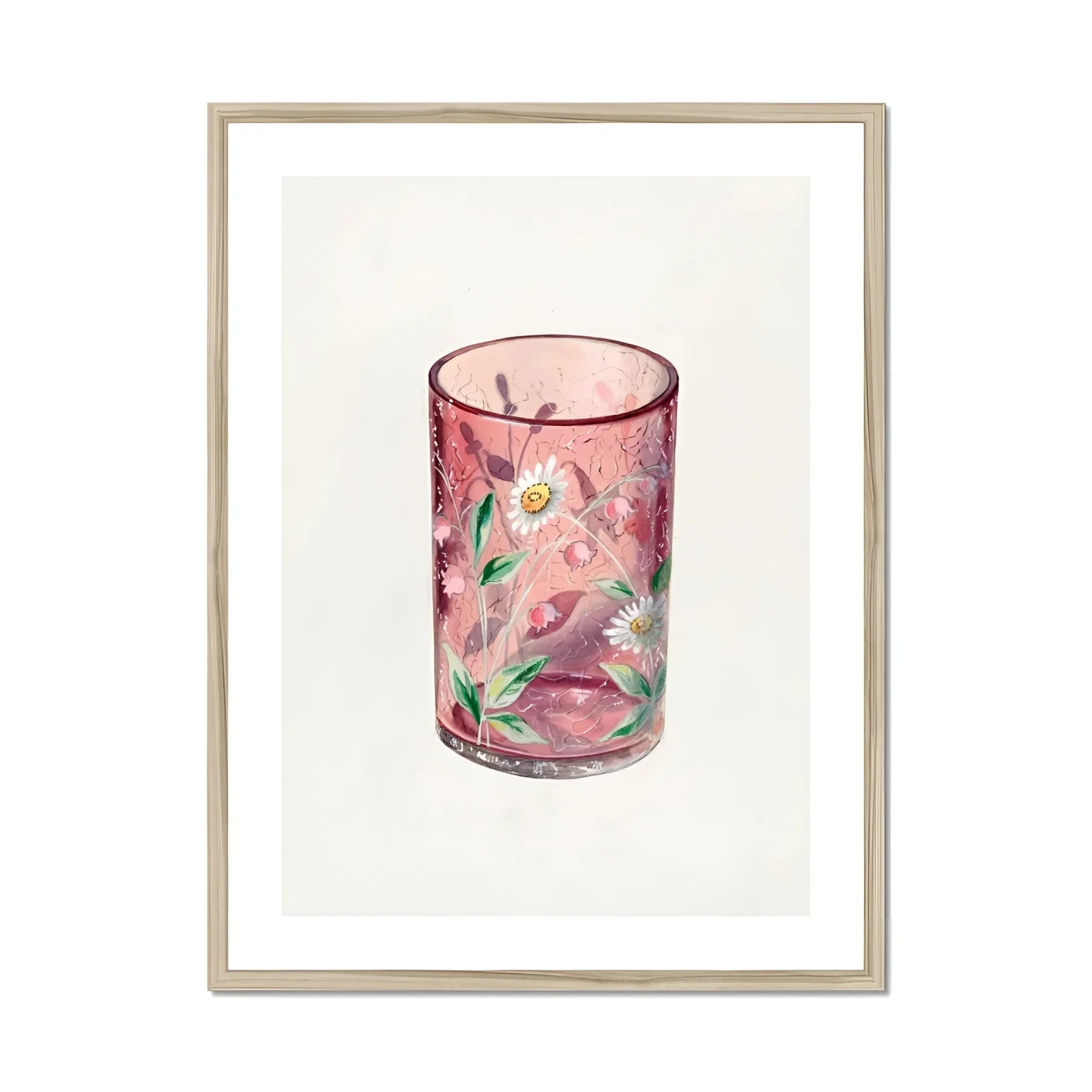 Hand Painted Glass - Ralph Atkinson Art Print, Pink Glass Tumbler Painted Floral Designs