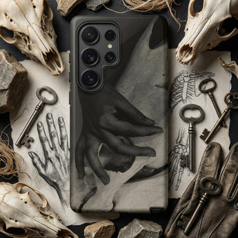 Hands and Horse Skull - Alfred Stieglitz Phone Case Black Phone Case Detailed Grayscale Illustration Hands Gently Horse Skull, Iphone