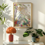 Hanuman the Handyman - Monkey God Carnival Art Print Framed Abstract Artwork Colorful Patterns Shapes Golden Clad, Defying Gravity’s Chains
