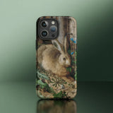 A Hare in the Forest - Hans Hoffman Iphone Case, Beige Rabbit Phone Case Floral Design Green Leaves