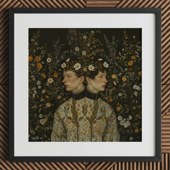 Harold & Claude - Netherländischer Kunstdruck schwuler Zwillinge / Leinwand, 12x12’’ / 31x31cm / Schwarzer Rahmen / Passepartout, Poster-Drucke visuelle Kunstwerke,