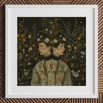 Harold & Claude - Netherländischer Kunstdruck schwuler Zwillinge / Leinwand, 12x12’’ / 31x31cm / Weißer Rahmen / Passepartout, Poster-Drucke visuelle Kunstwerke,