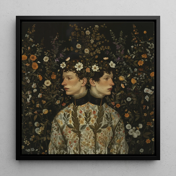 Harold & Claude - Netherländischer Kunstdruck schwuler Zwillinge / Leinwand, 12x12’’ / 31x31cm / Schwarzer Rahmen, Poster-Drucke visuelle Kunstwerke, Toby Leon