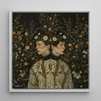 Harold & Claude - Netherlandish Gay Twins Art Print / Canvas Framed Artwork Two Figures Floral Patterned Garment Surrounded, Prints
