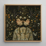 Harold & Claude - Netherlandish Gay Twins Art Print / Canvas Square-framed Artwork Two Figures Floral Attire Surrounded Dense, Prints