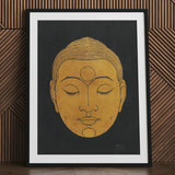 Head of Buddha - Reijer Stolk Graphic Art Print / Canvas Framed Artwork Golden Closed Eyes Serene, Woodcut, Invites Prints