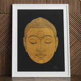 Head of Buddha - Reijer Stolk Graphic Art Print / Canvas Framed Artwork Serene Golden Buddha Head Intricate Wavy Reijer Stolk, Woodcut