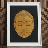 Head of Buddha - Reijer Stolk Graphic Art Print / Canvas Framed Artwork Serene Golden Intricate Wavy, Woodcut, Invites Prints