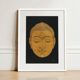 Head of Buddha - Reijer Stolk Graphic Art Print / Canvas Golden Artwork White Frame, Woodcut, Invites Prints