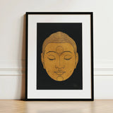 Head of Buddha - Reijer Stolk Graphic Art Print / Canvas Minimalist Black-framed Serene Golden, Woodcut, Invites Prints