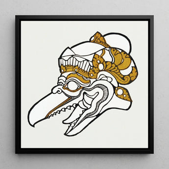 Head of Garuda - Reijer Stolk Graphic Art Print / Canvas Framed Artwork Stylized Ornate Skull Gold White Stolk’s, Woodcut, Prints